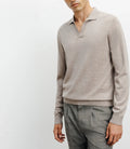 Pull col polo en laine mérinos beige - IZAC