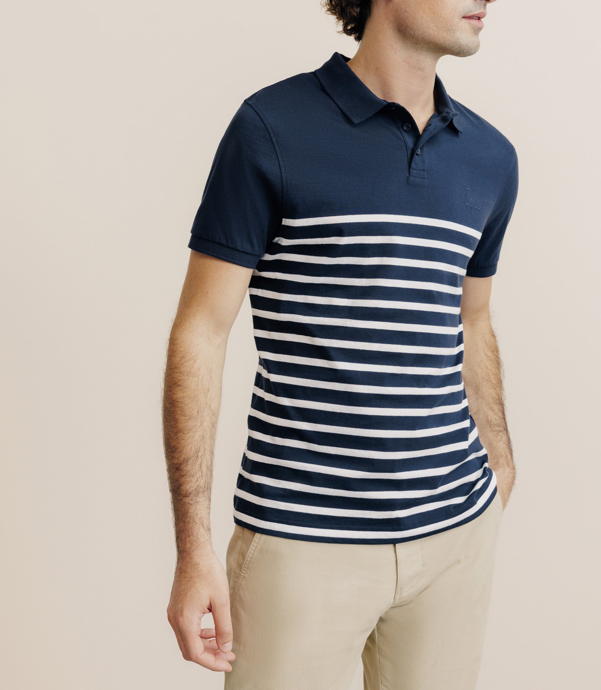 Polo boutonné marinière marine - IZAC