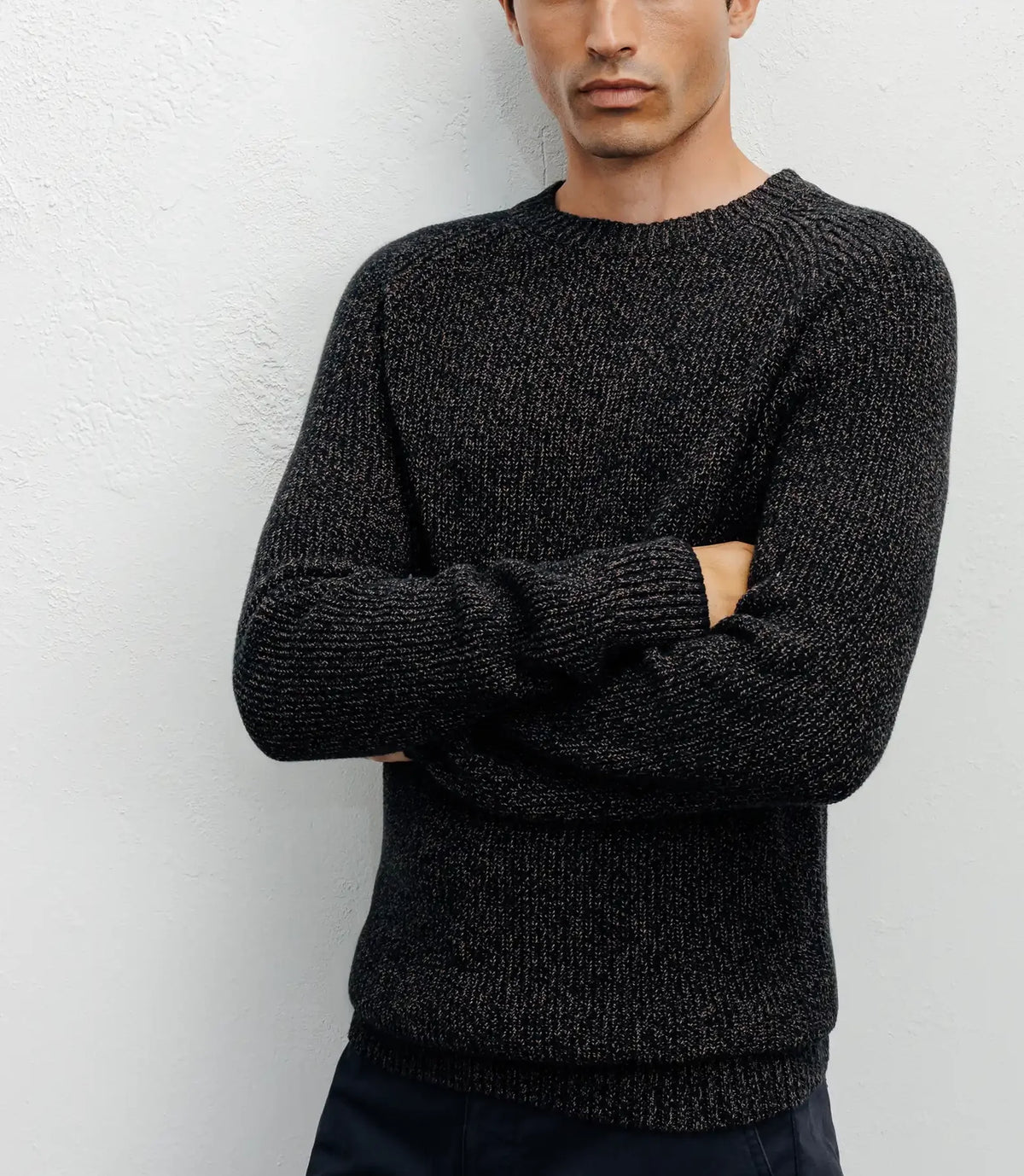 Pull col rond mouliné marron - IZAC