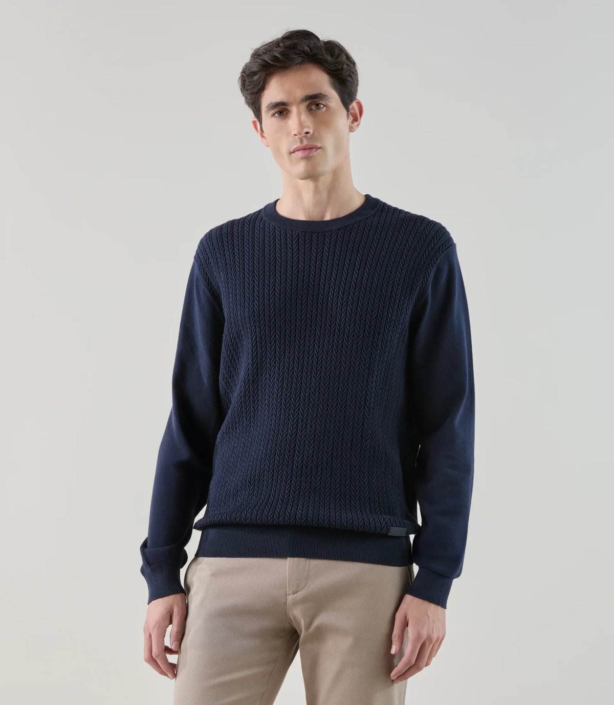 Pull col rond en maille torsadée marine - IZAC