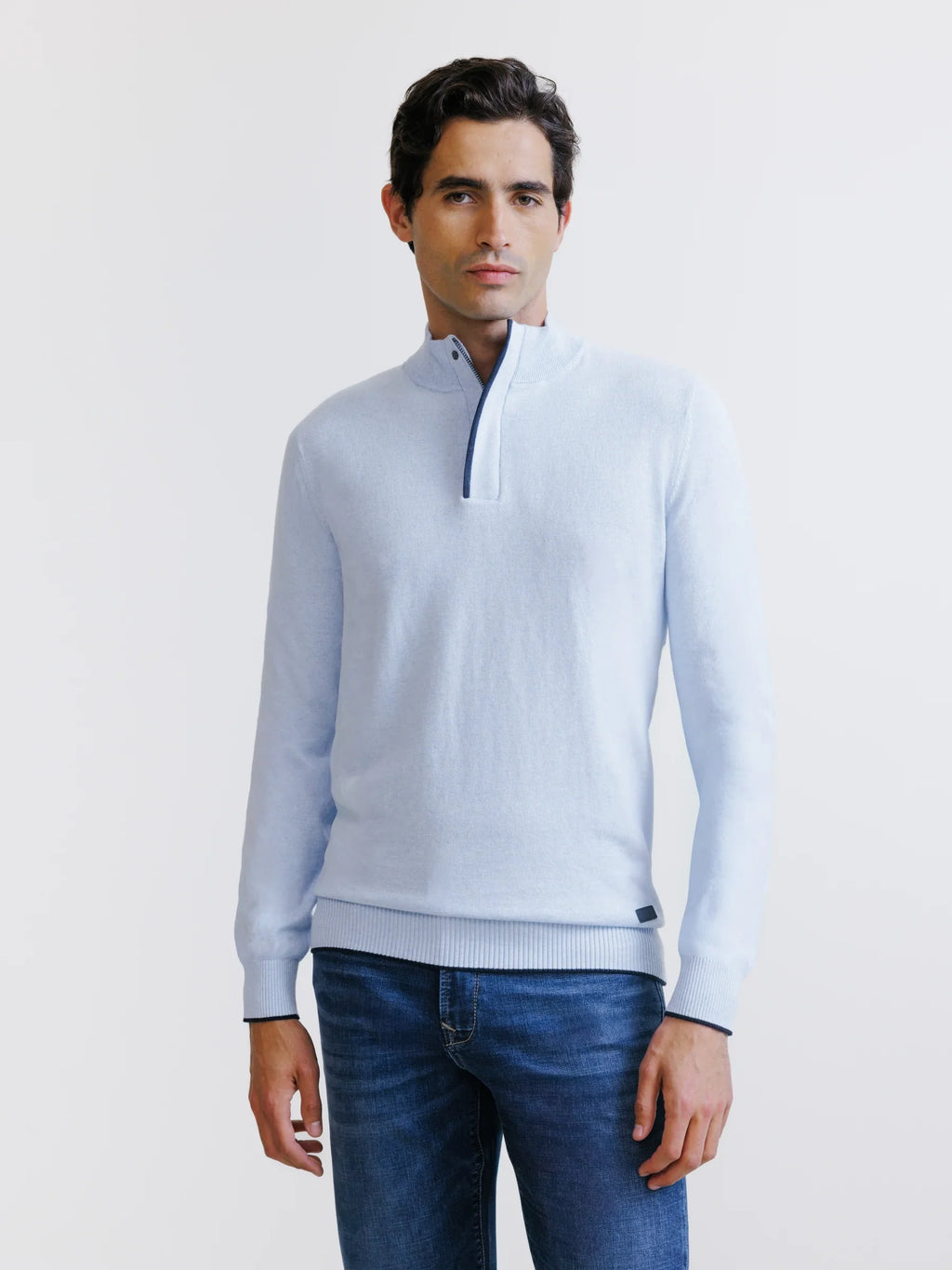 Pull col montant demi zippé bleu ciel - IZAC