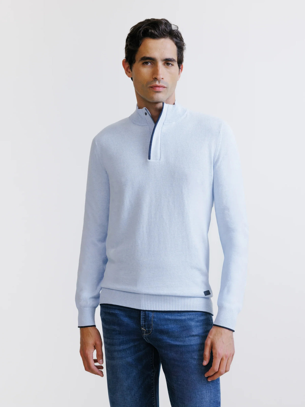 Pull col montant demi zippé bleu ciel - IZAC