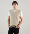Pull sans manches en maille côtelée beige - IZAC