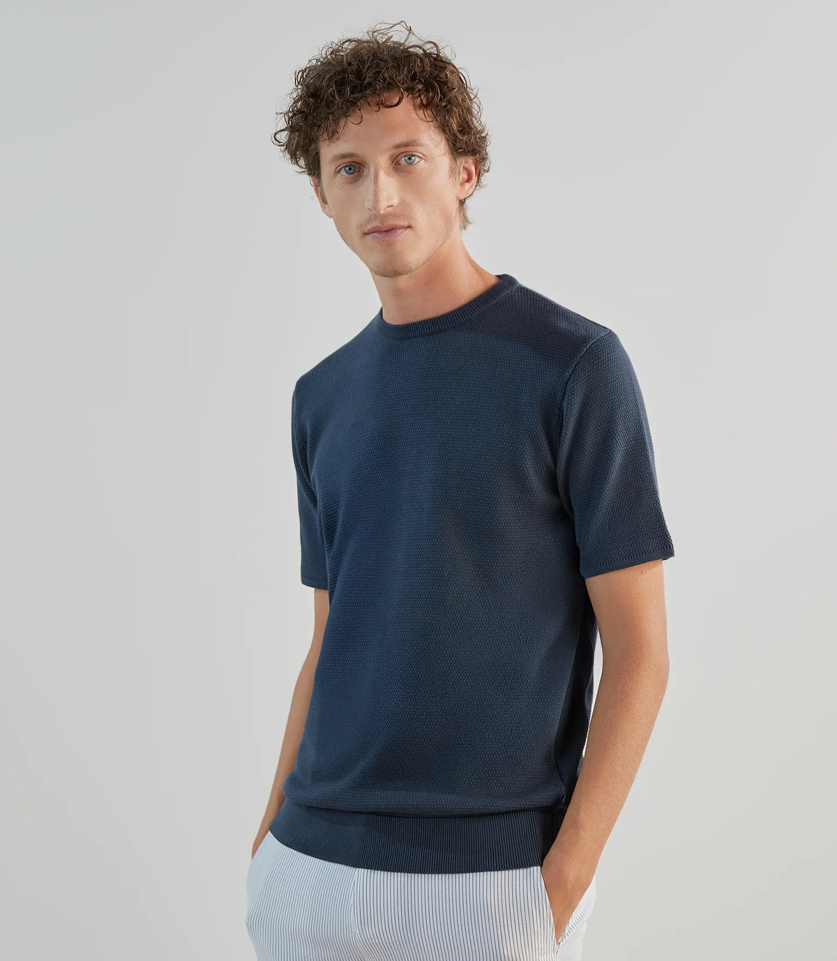 T-shirt à manches courtes en jeu de points bleu gris - IZAC