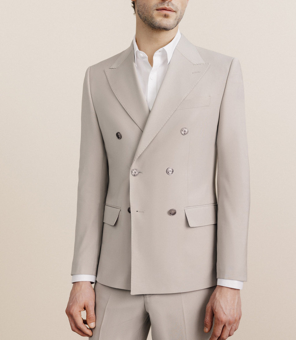 Costume croisé en laine mélangée beige - IZAC