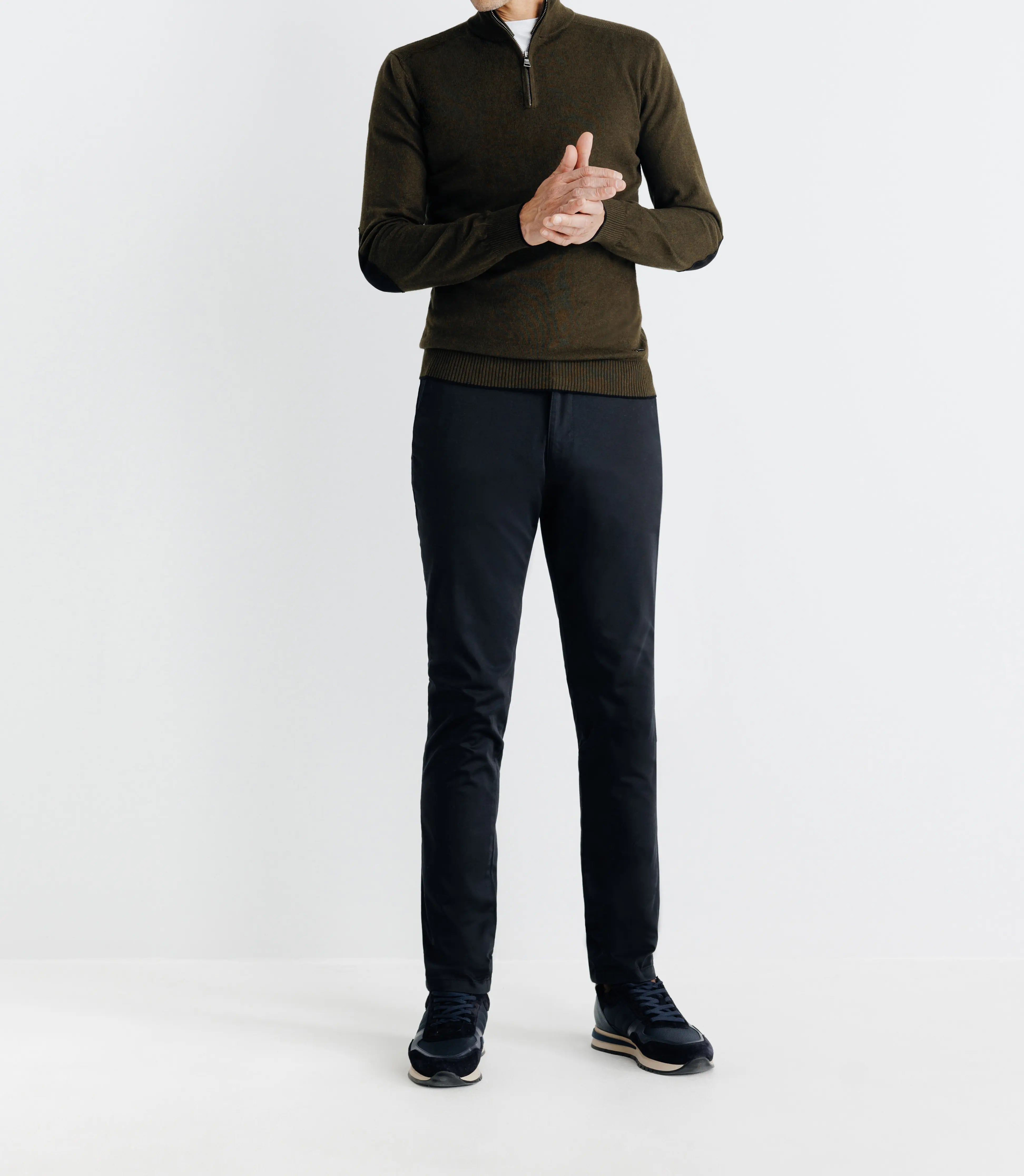 Pull coton/cachemire col zippé kaki - IZAC