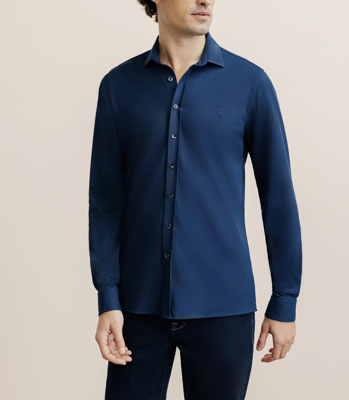 Chemise slim en maille marine - IZAC