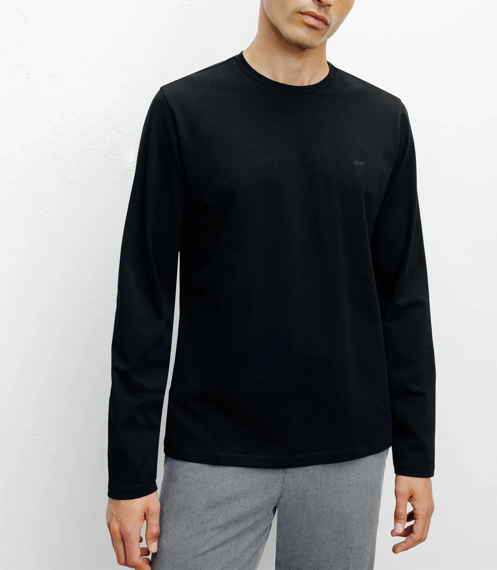 T-shirt col rond manches longues noir - IZAC