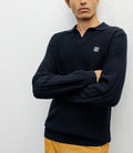 Pull col polo ouvert jeux de points marine - IZAC
