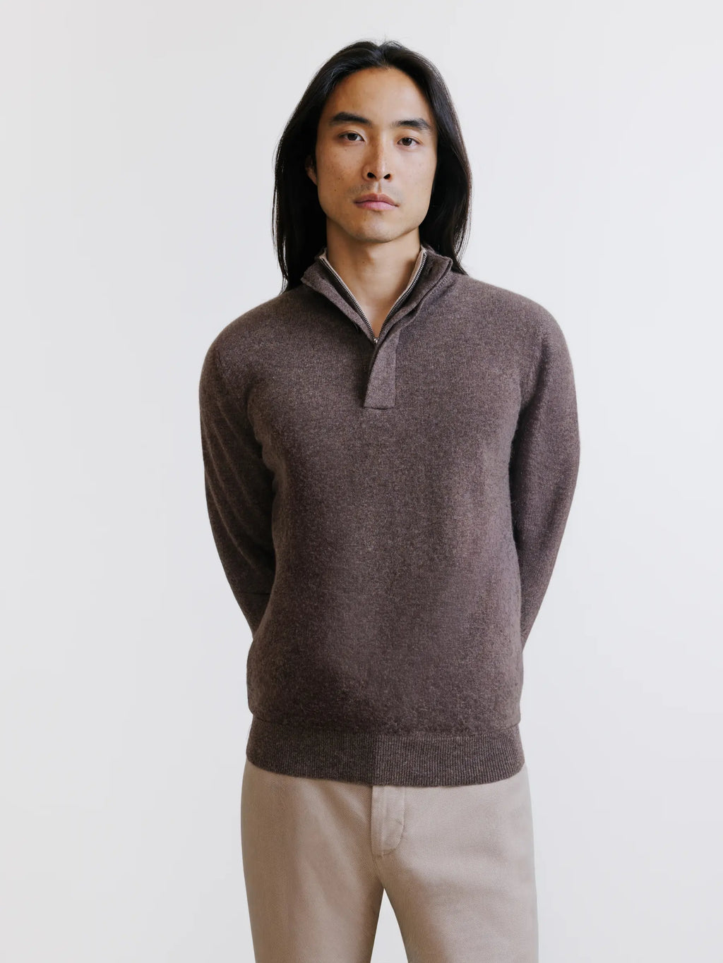 Pull col montant 100% cachemire marron - IZAC