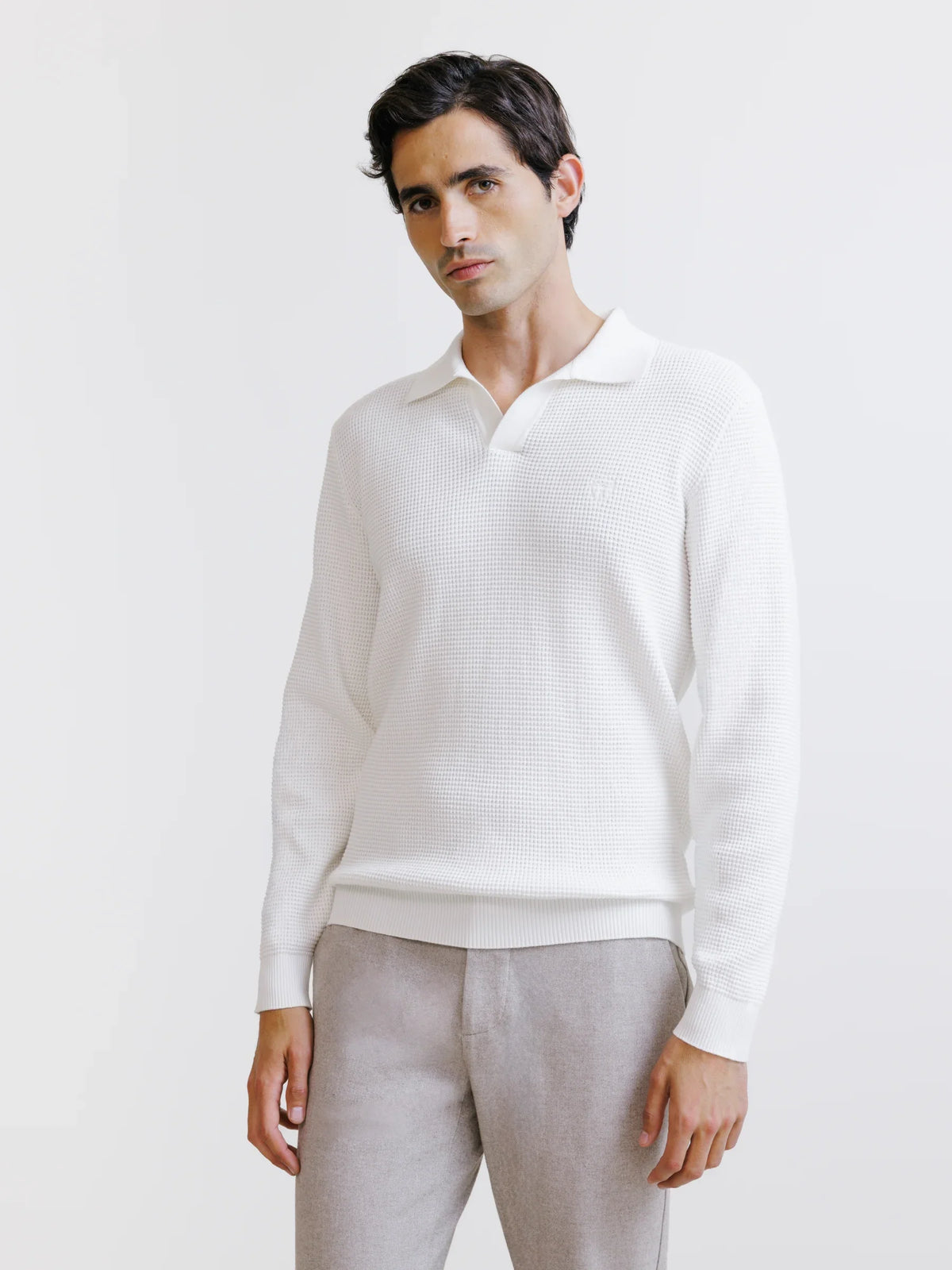 Pull à col polo ouvert à jeux de points écru - IZAC