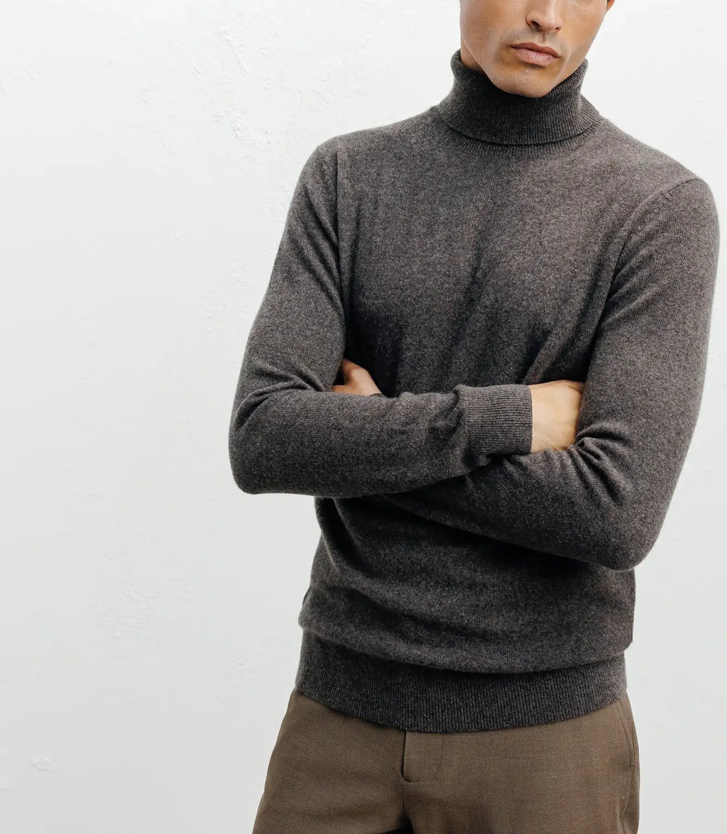 Pull col roulé 100% cachemire marron - IZAC