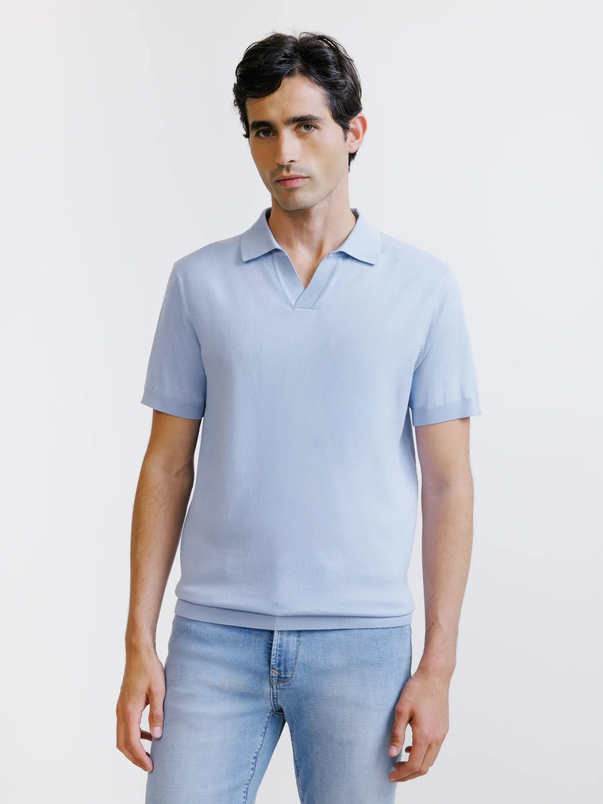 Polo col ouvert en maille bleu ciel - IZAC