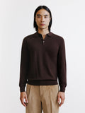 Pull à col polo boutonné en laine mérinos chocolat - IZAC