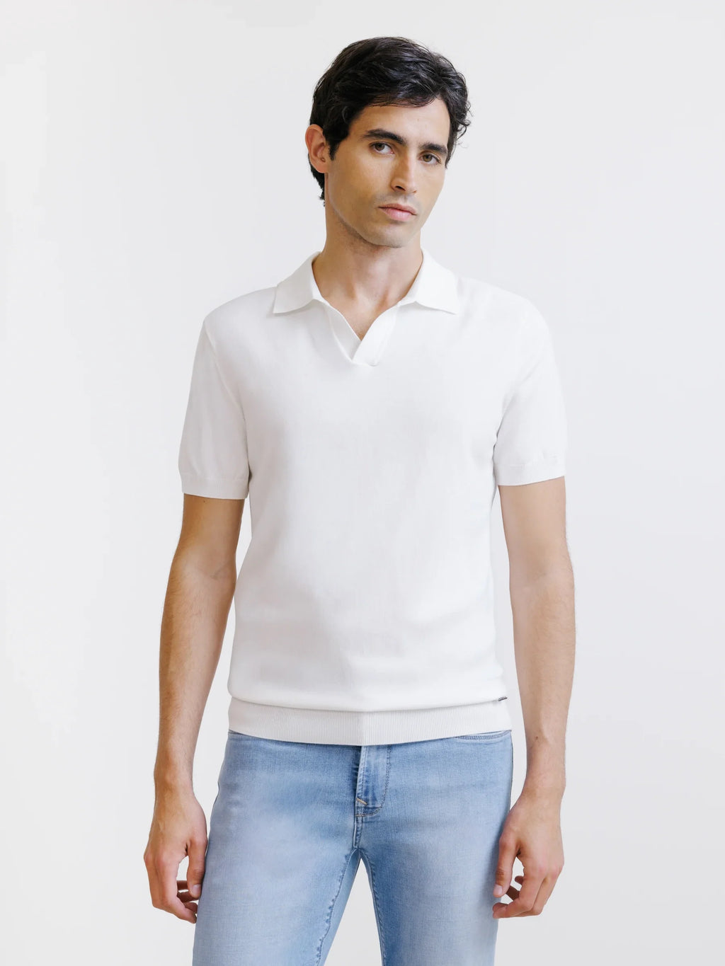 Polo col ouvert en maille écru - IZAC
