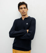 Pull col polo ouvert jeux de points marine - IZAC