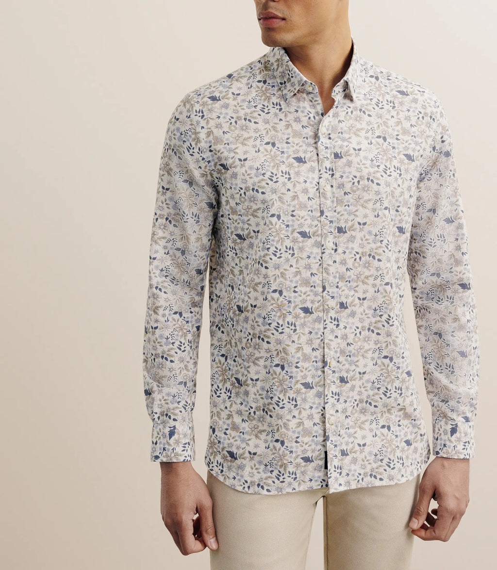 Chemise à fleurs 100% coton beige - IZAC