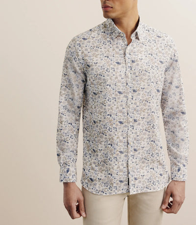 Chemise à fleurs 100% coton beige - IZAC