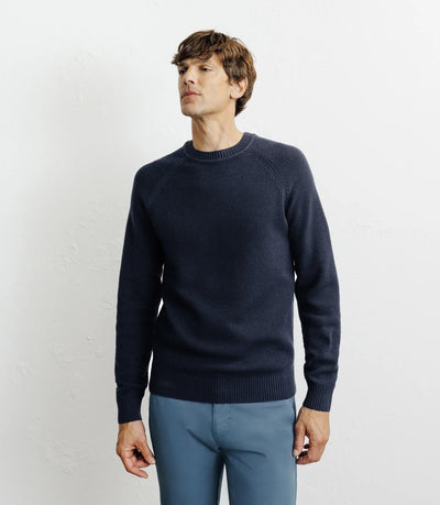 Pull col rond jeux de points marine - IZAC