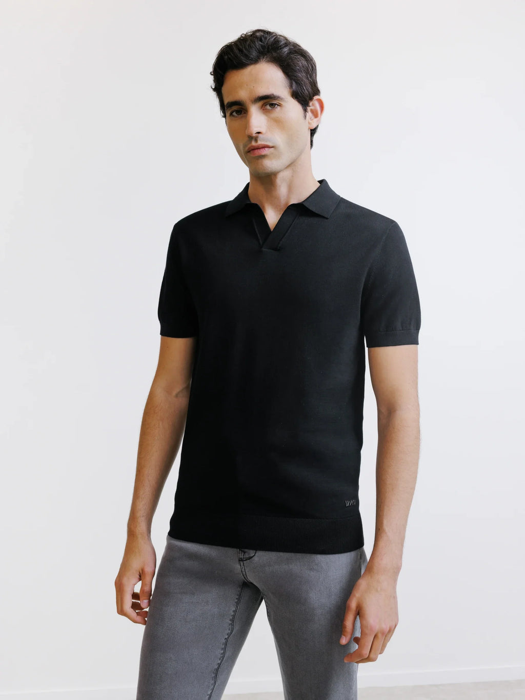 Polo col ouvert en maille noir - IZAC