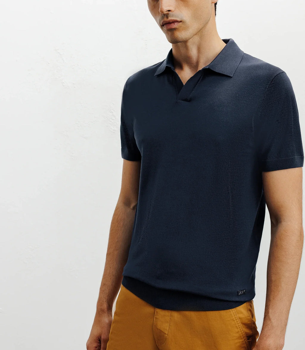 Polo col ouvert en maille bleu - IZAC