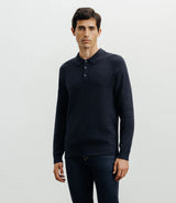 Pull col polo boutonné jeux de points marine - IZAC