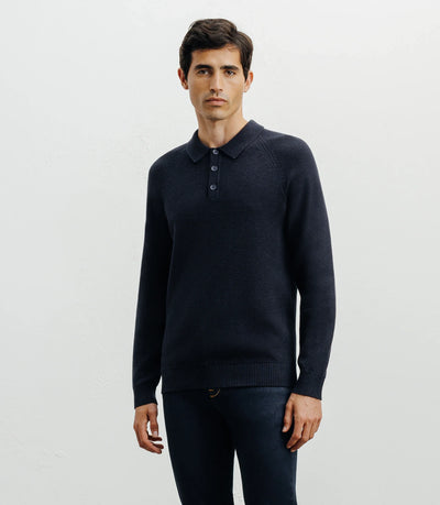 Pull col polo boutonné jeux de points marine - IZAC