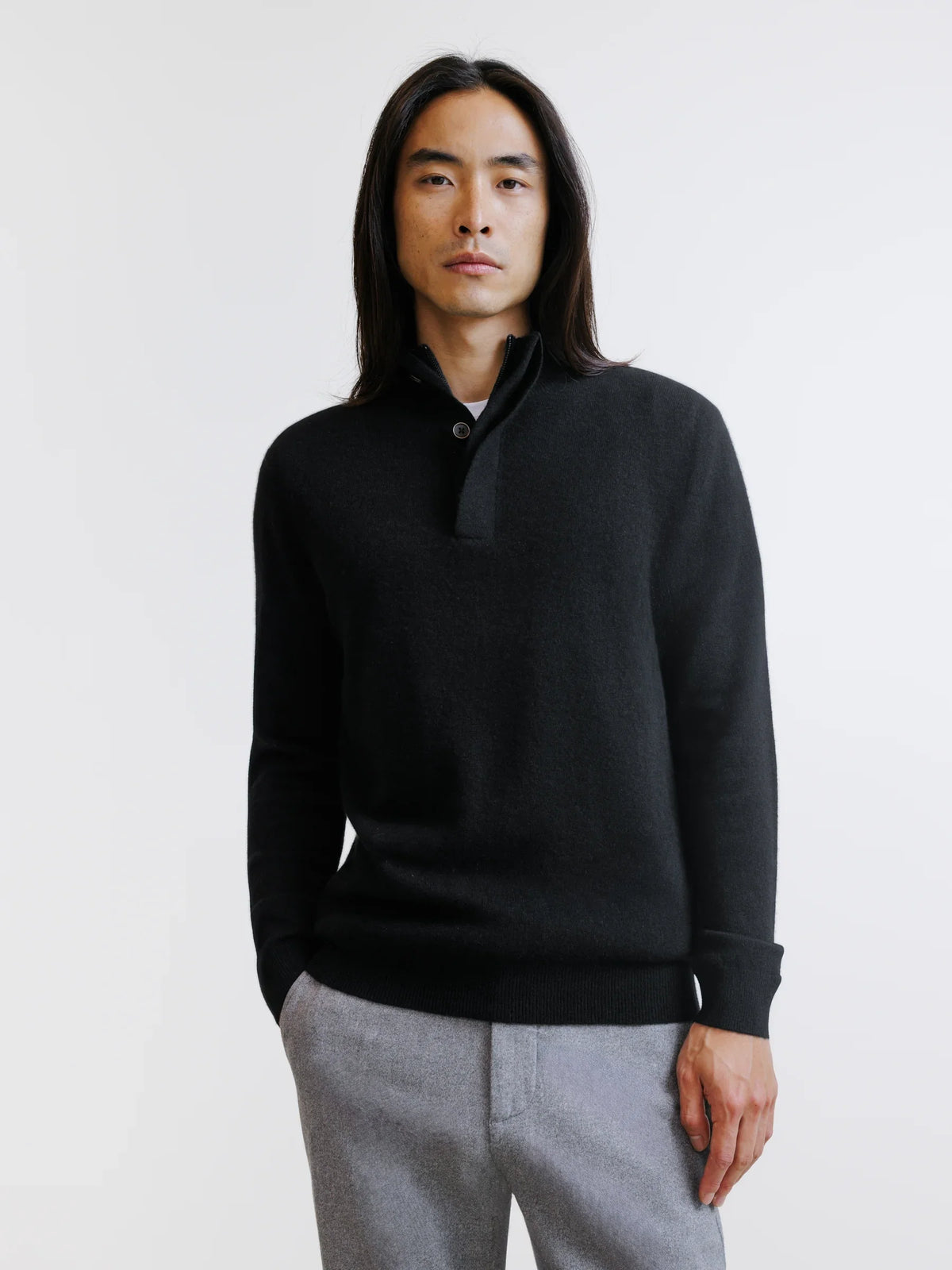 Pull col montant 100% cachemire noir - IZAC