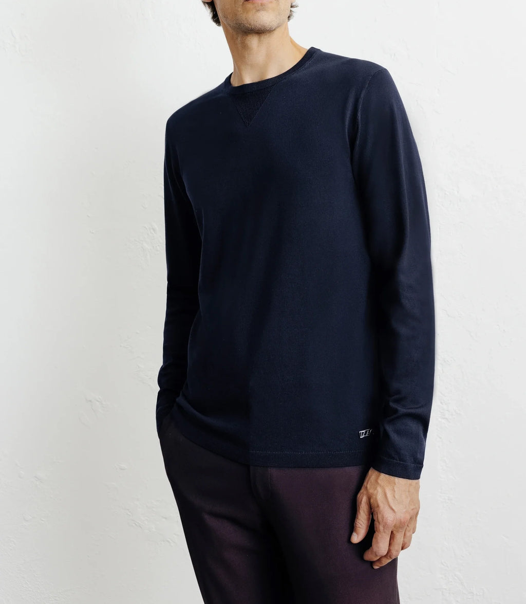 Pull manches longues col rond en maille marine - IZAC