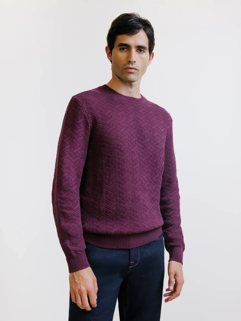 Pull jacquard col rond bordeaux - IZAC