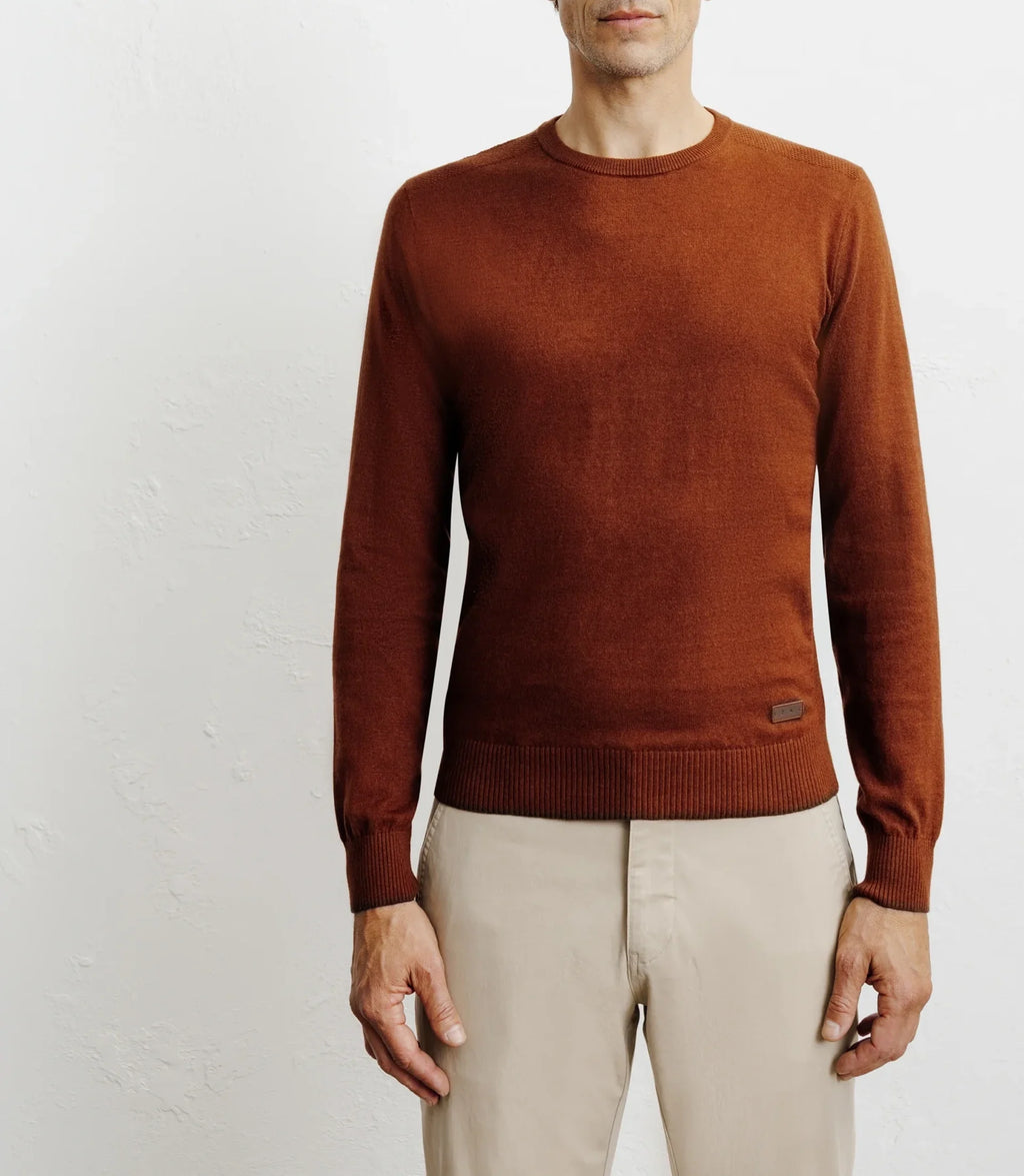 Pull col rond en coton rouille - IZAC