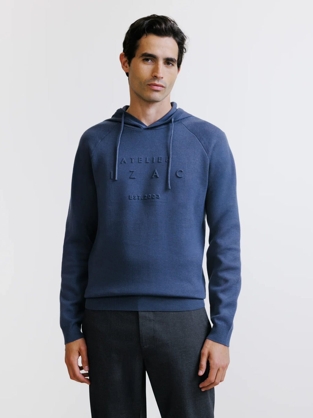Pull à capuche en maille bleu gris - IZAC