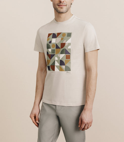 T-shirt print manches courtes beige - IZAC