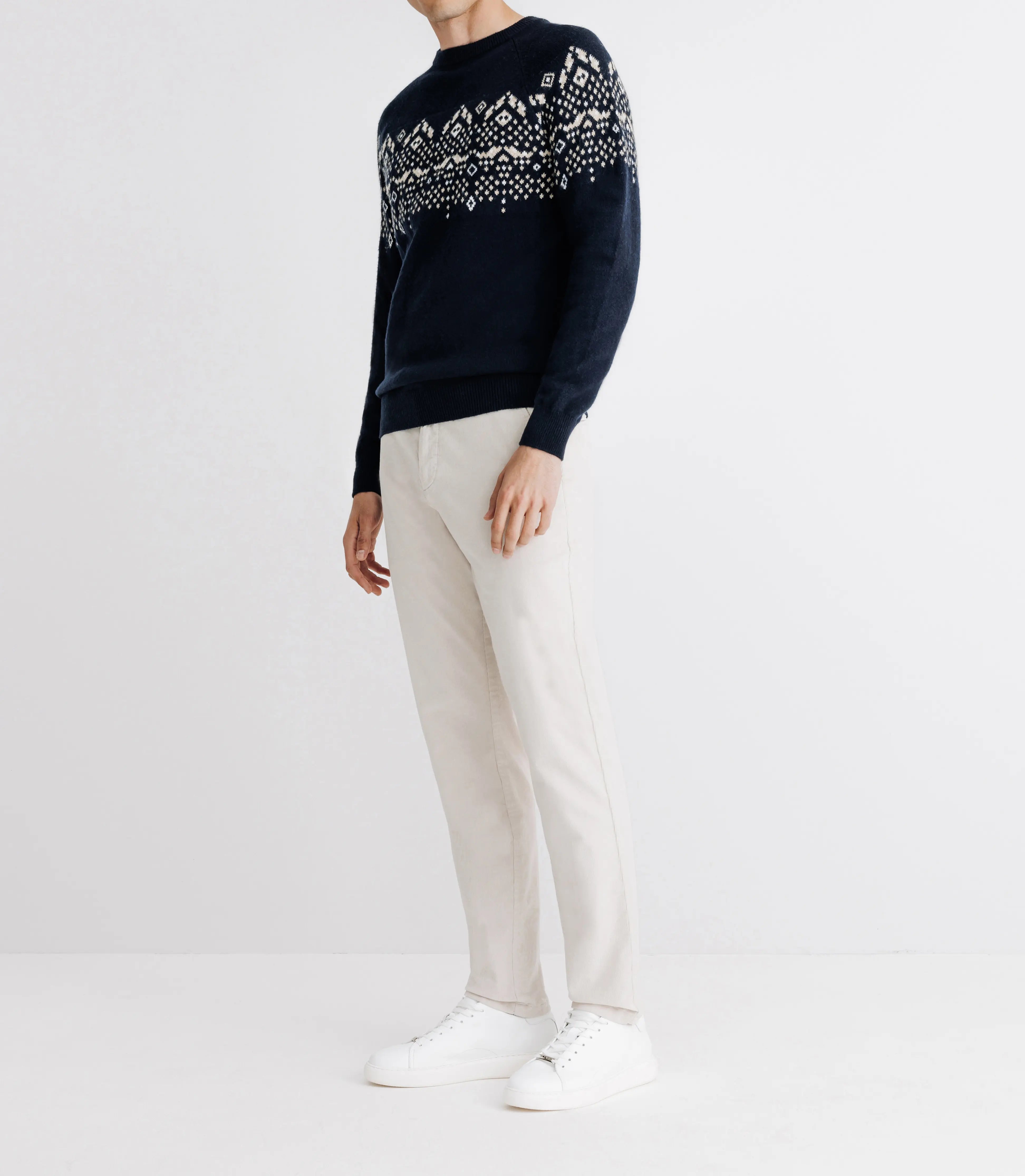 Pull en jacquard col rond marine - IZAC