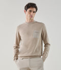 Pull col rond avec poche bi - matière beige - IZAC