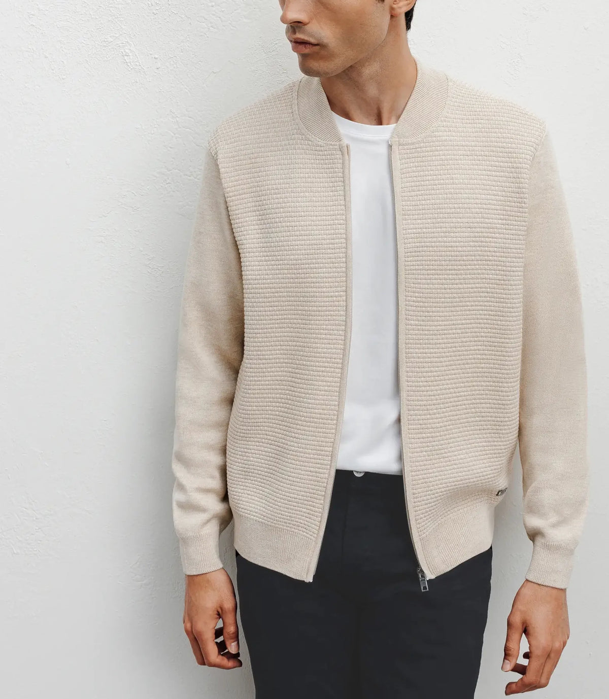 Gilet zippé jeux de points beige - IZAC