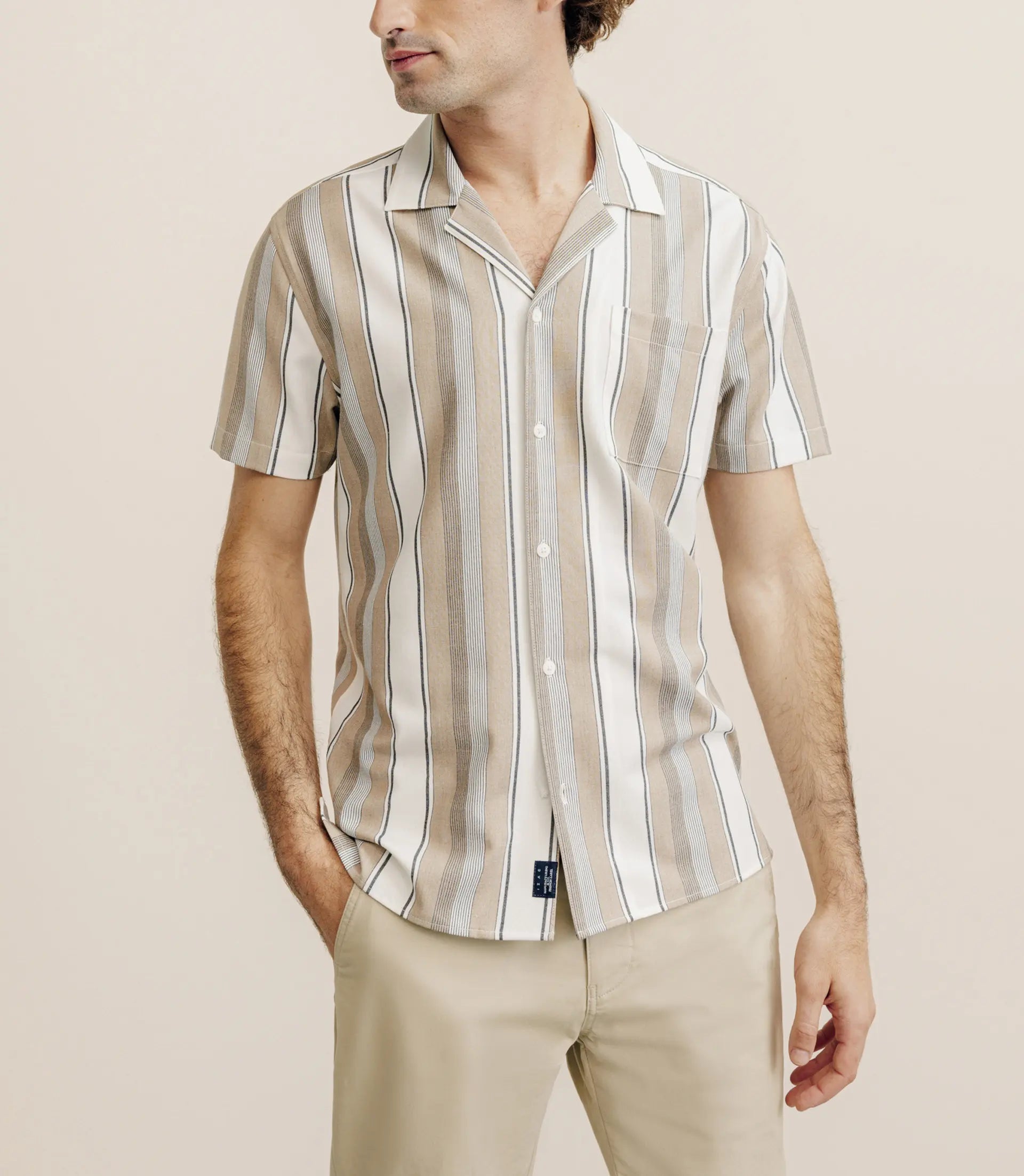 Chemise manches courtes rayée beige - IZAC