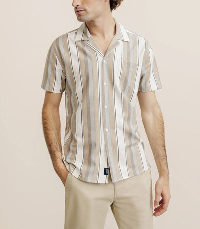 Chemise manches courtes rayée beige - IZAC