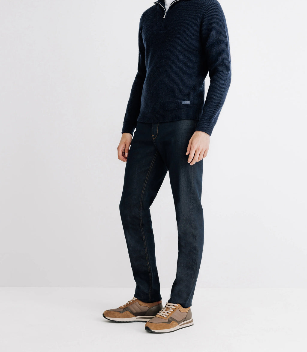 Pull lambswool col camionneur bleu marine - IZAC