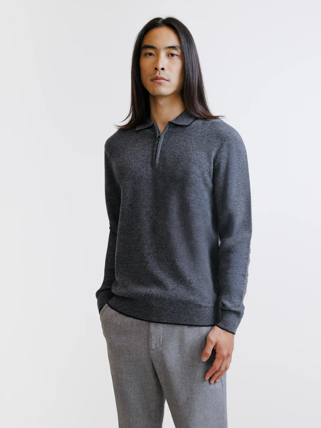 Pull col polo zippé anthracite - IZAC