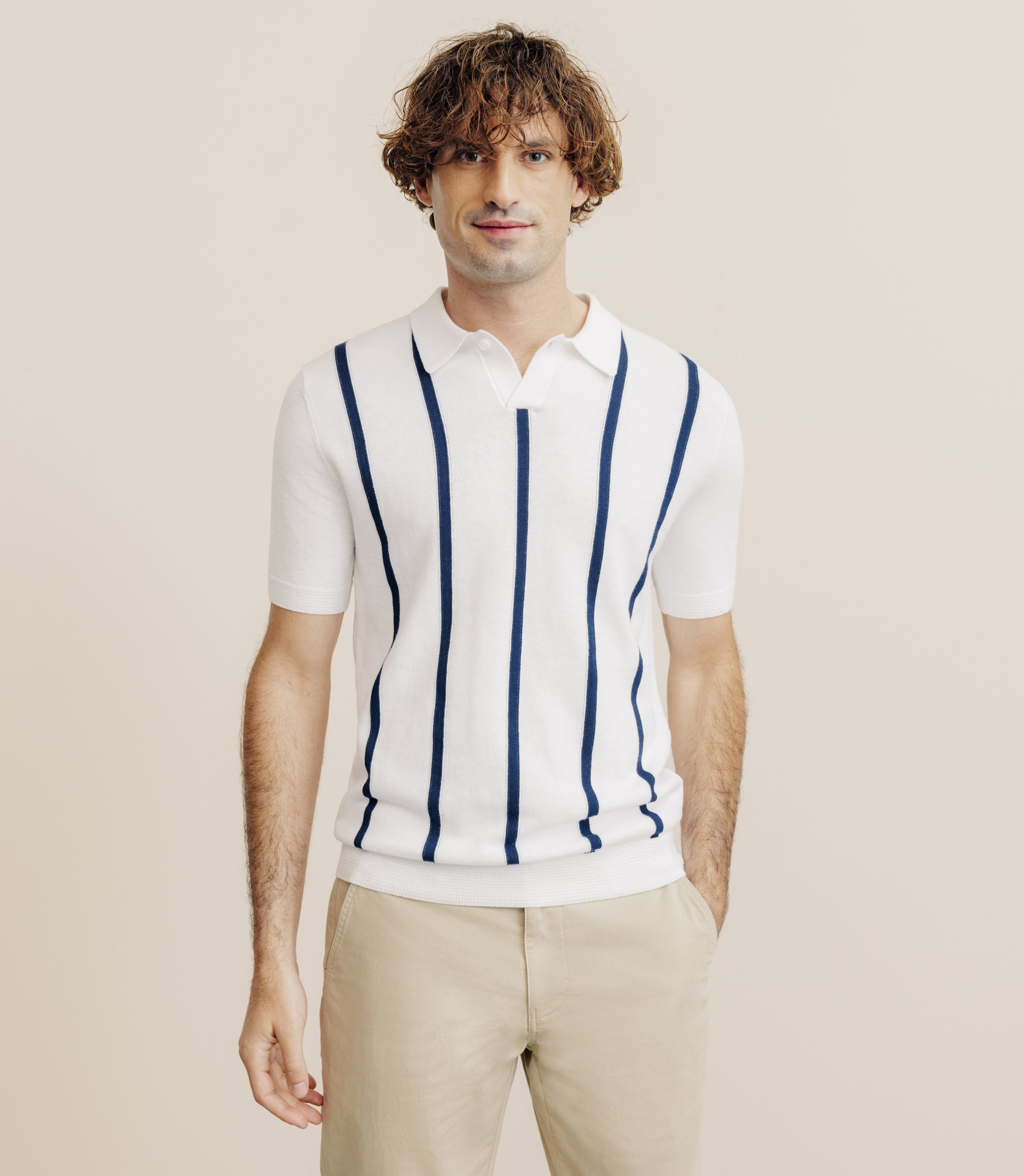 Polo en maille à rayures blanc - IZAC