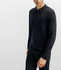Pull col polo zippé en maille fine noir - IZAC