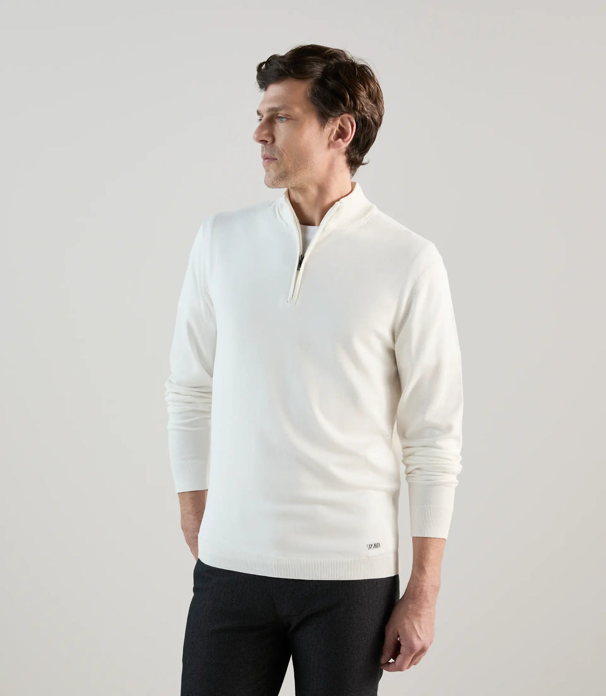Pull demi - zip à col montant écru - IZAC