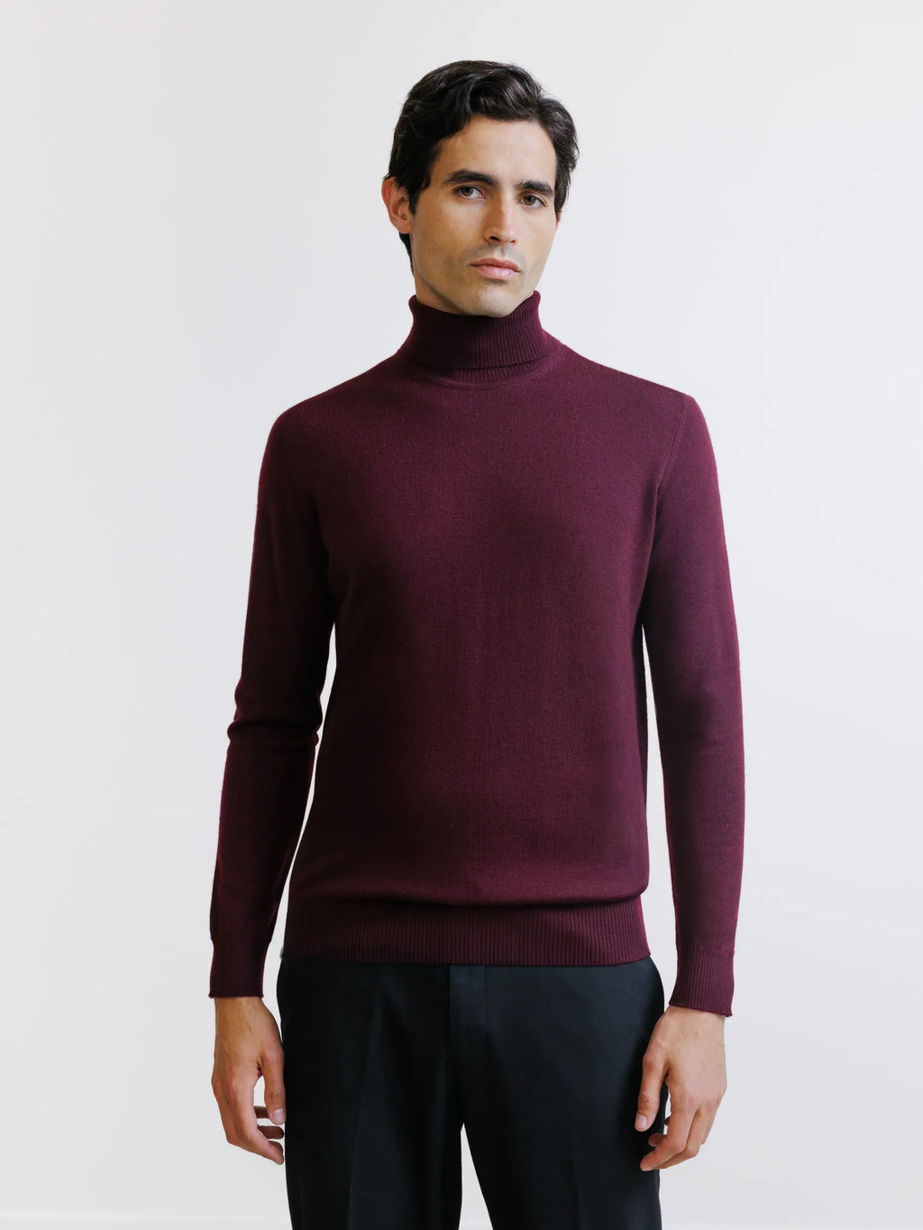 Pull col roulé en laine mérinos bordeaux - IZAC