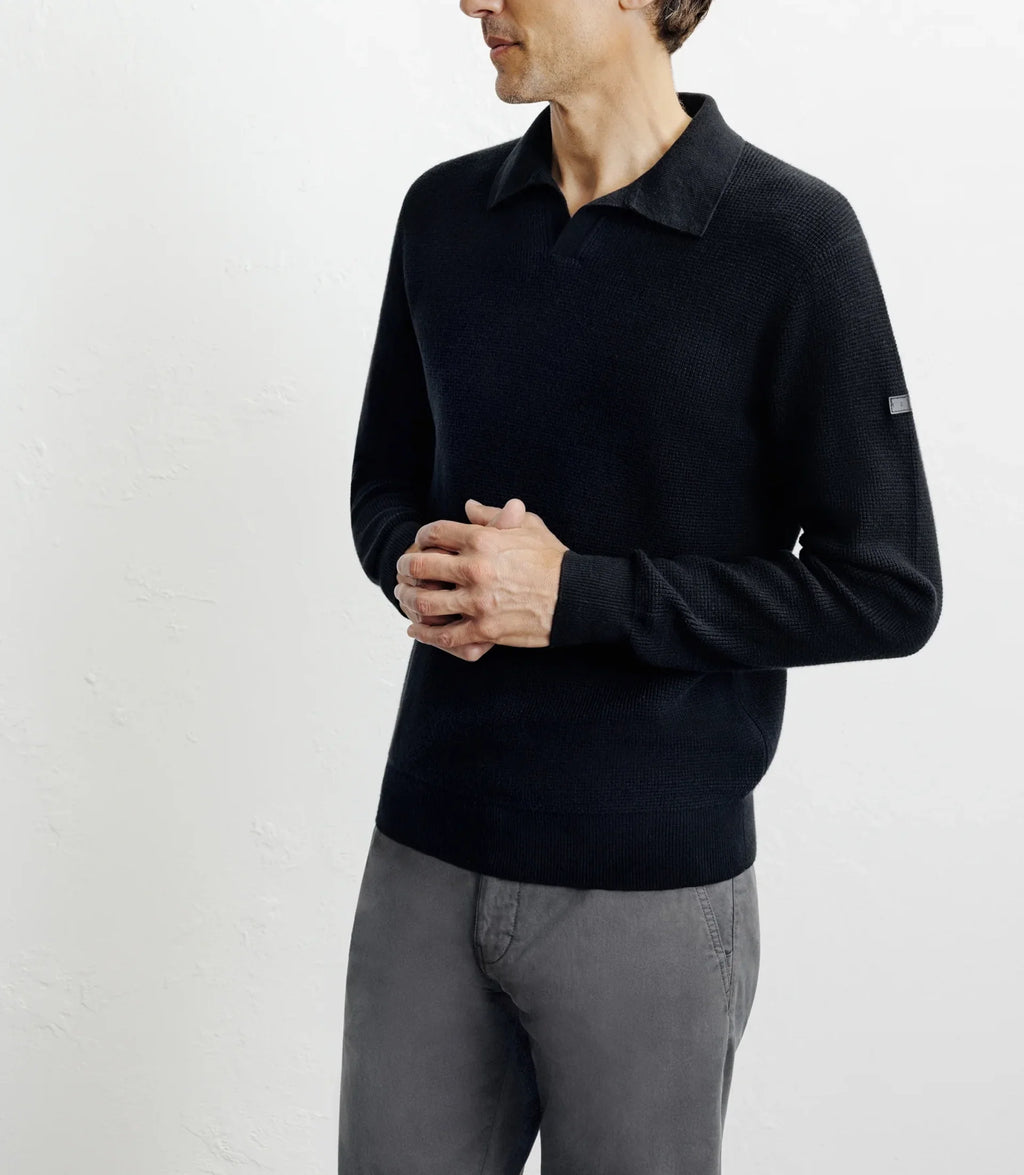 Pull col polo ouvert noir - IZAC