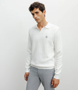 Pull col polo ouvert jeux de points ecru - IZAC