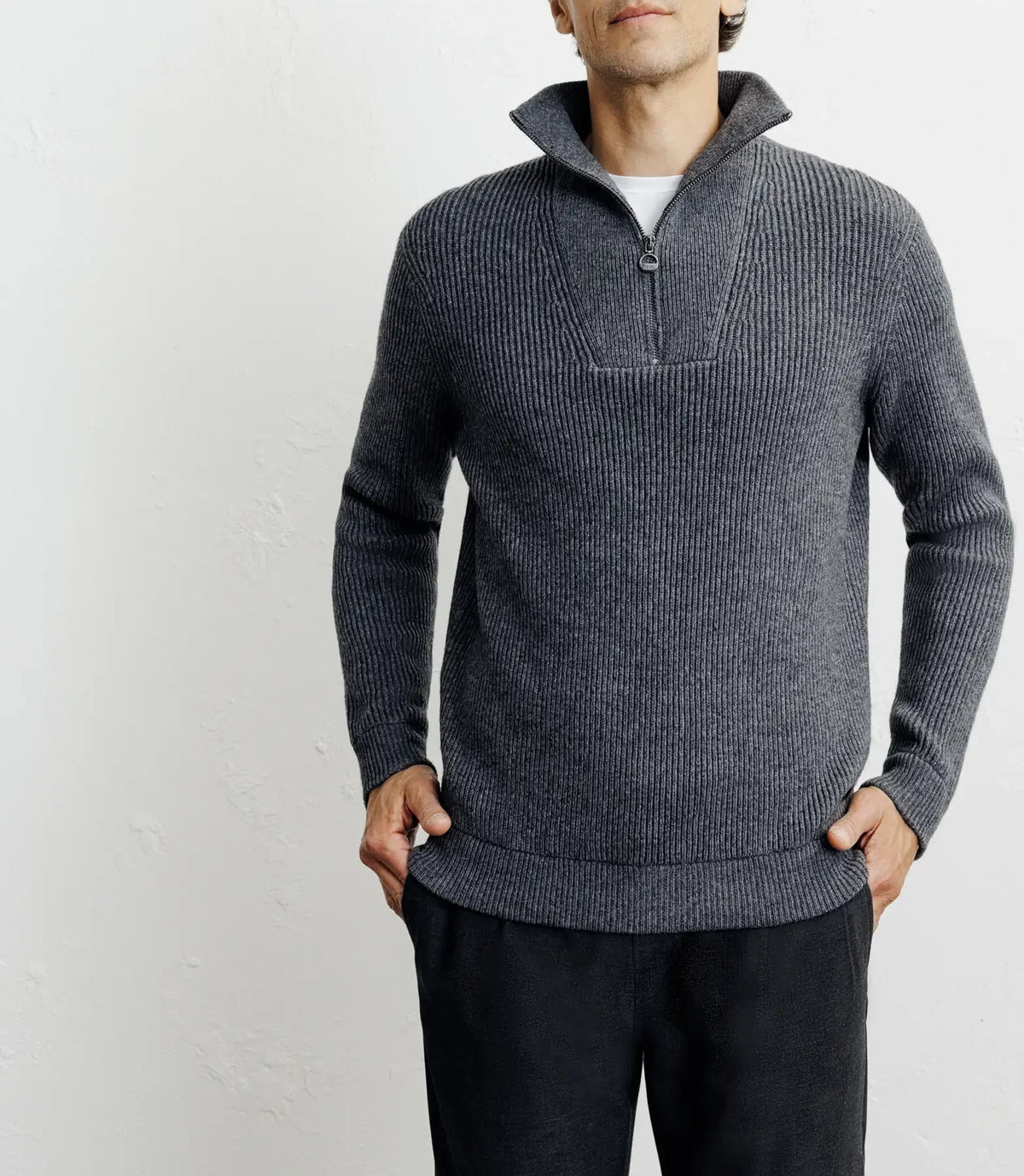Pull en laine col camionneur anthracite - IZAC