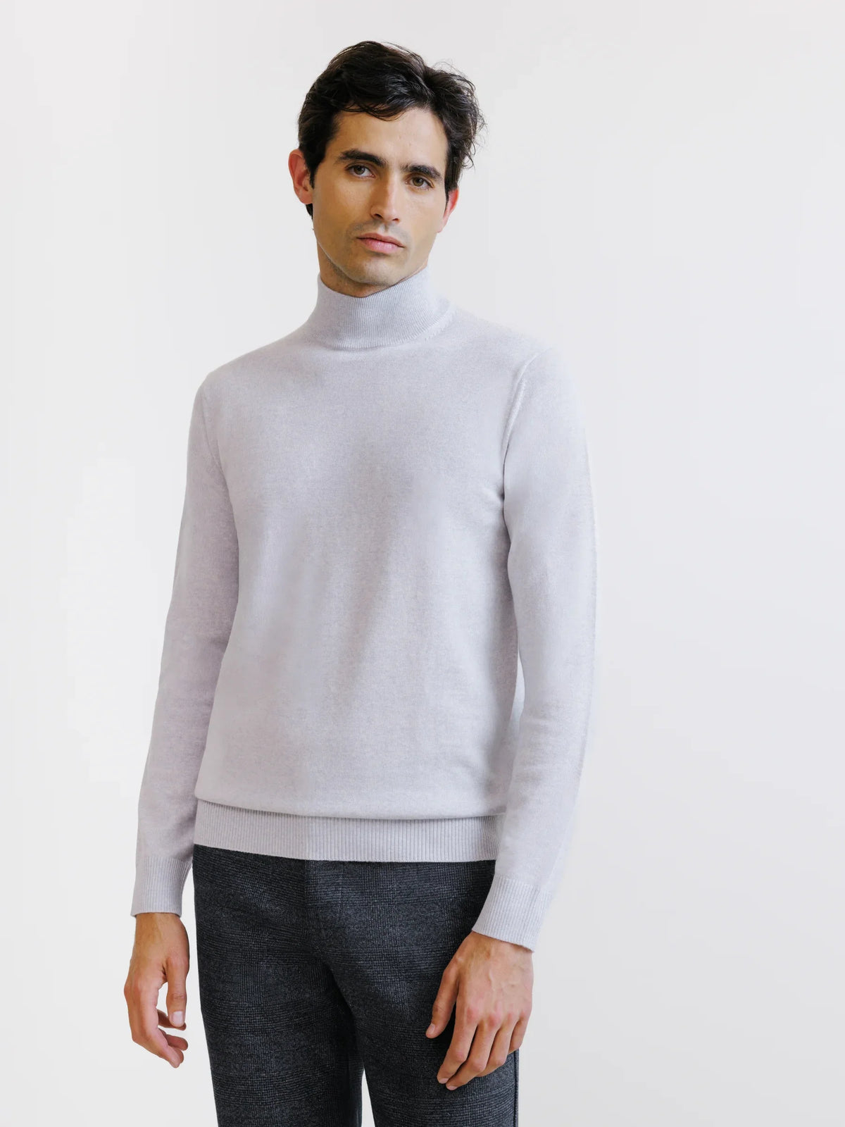 Pull col cheminée en laine mérinos gris chiné - IZAC