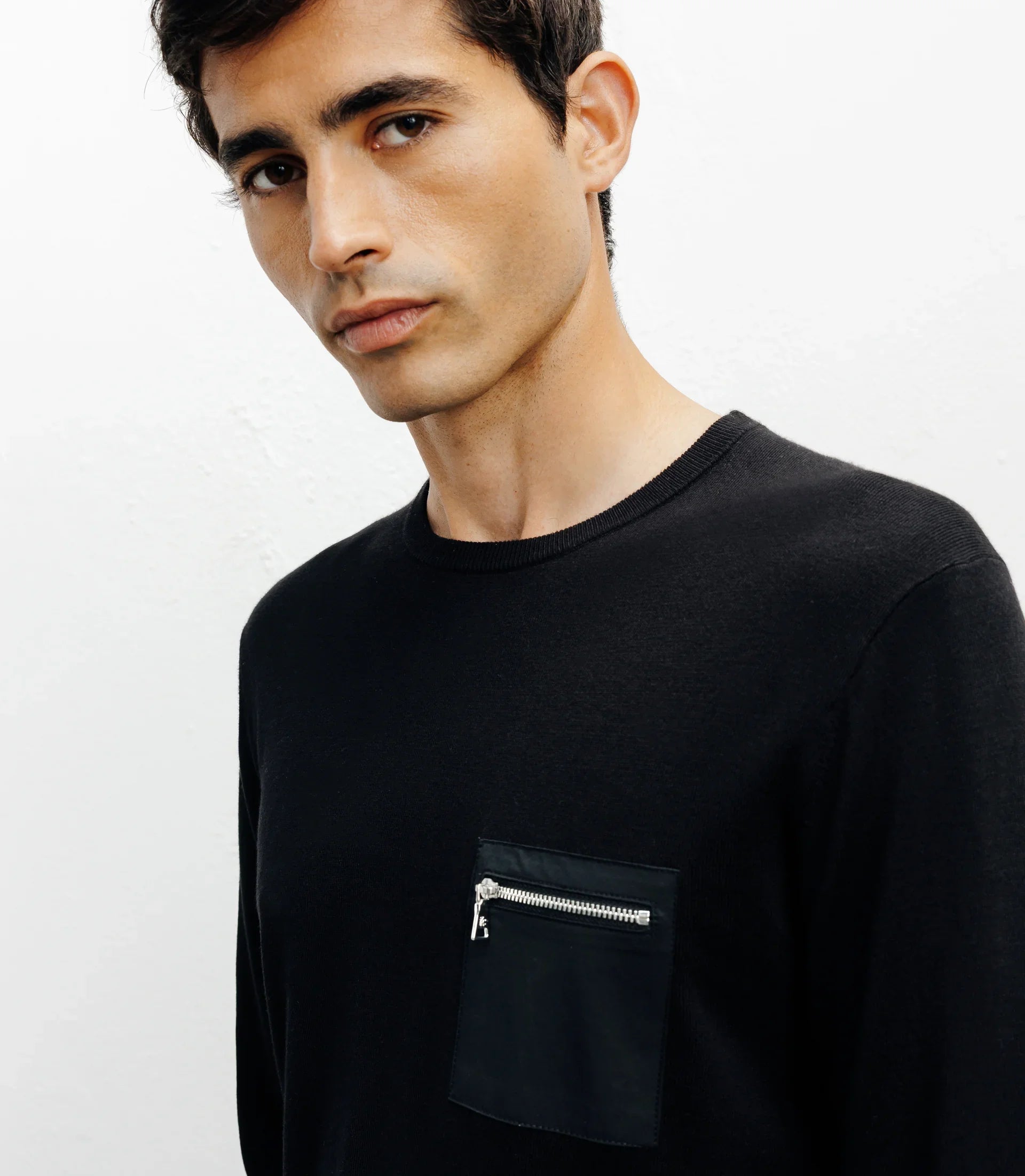 Pull manches longues col rond en maille noir - IZAC