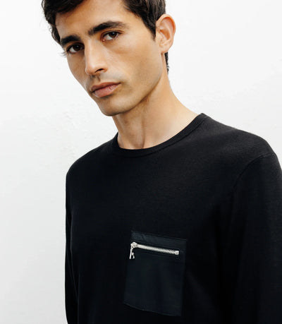 Pull manches longues col rond en maille noir - IZAC